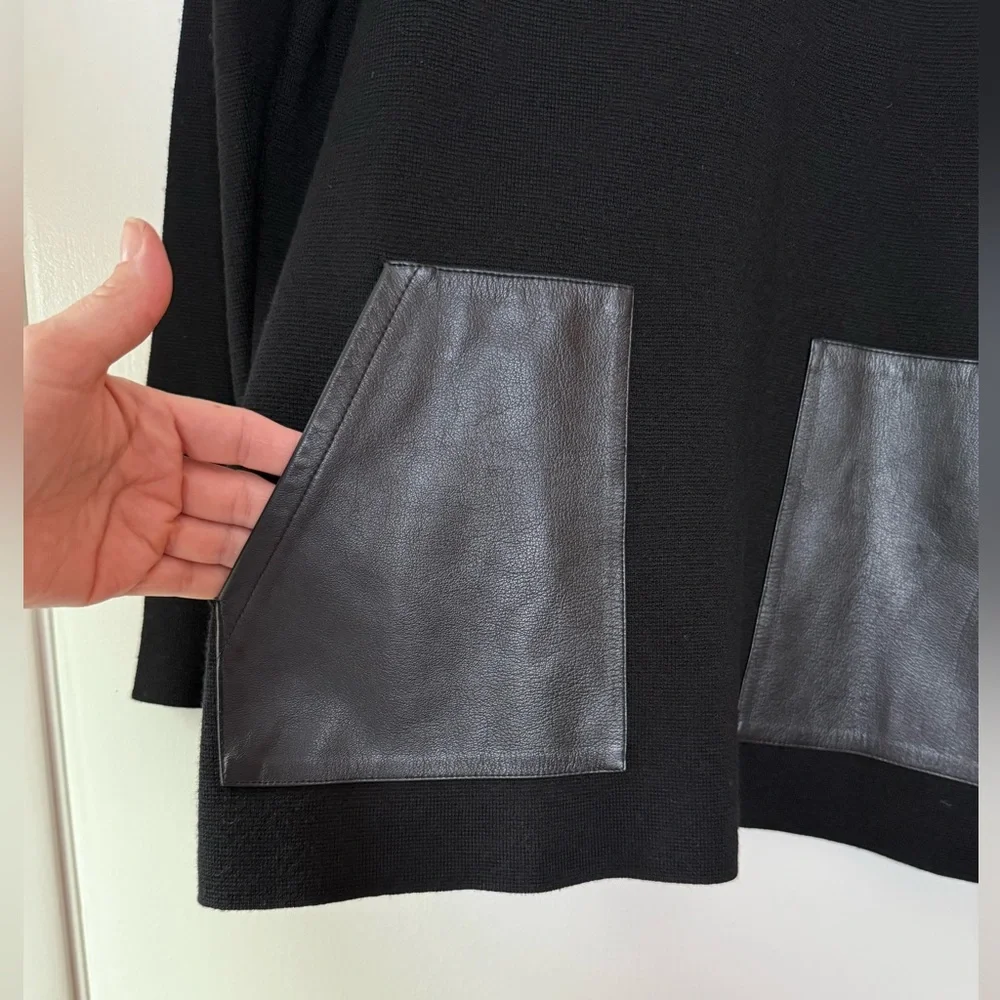 J. Crew Merino Wool Tunic Length Sweater Genuine Leather Pockets Clean Girl Chic